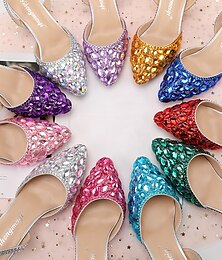 abordables -Mujer Zapatos de boda Escarpines Zapatos brillantes y brillantes Zapatos de novia Cristal Tacón escultural Tacón de fantasía Dedo Puntiagudo Lujoso PU Plata Rosa Rojo claro