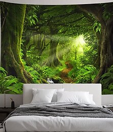お買い得  -風景大タペストリー木の洞窟自然タペストリー壁掛け霧の木タペストリージャングルクリークタペストリー寝室リビングルームの木を通して日差し