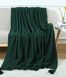 お買い得  -タッセル付きソファ用スローブランケット、ベッド用の焦げたオレンジ色のニットスローブランケット、家庭用の非常に柔らかく暖かい大きなスロー