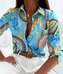 ieftine -cămașă de damă cămașă boho bluză vintage streetwear casual floral în dungi cu nasturi cu litere imprimeu buzunar mânecă lungă topuri obișnuite guler cămașă negru alb albastru violet fucsia primăvară