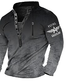 olcso -Férfi Szöveg Grafikai nyomatok Pulóver Hosszú ujj Pulóver Álló gallér Henley nyakörv Szüret Utcai sikk Dizájn 3D nyomtatás Hétköznapi Napi Sport Cipzár Ősz Tavaszi nyár