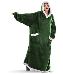 preiswerte -Tragbare Weihnachtsdecke mit Sherpa-Sweatshirt für Damen und Herren, superwarme und gemütliche Riesendecke, dicke Flanelldecke mit Ärmeln und riesiger Tasche