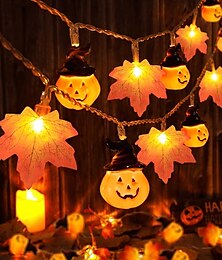 olcso -halloween sütőtök zsinór lámpák kalap tök juharlevél zsinór lámpák 3m-20 leds 1,5 m-10 led akkumulátoros otthoni parti ünnepi halloween dekorációs fények