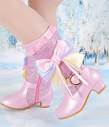 cheap -Girls' Boots Dress Shoes Mid-Calf Boots Combat Boots Flower Girl Shoes Rubber Leather Portable Water Resistant Breathability Princess Shoes Big Kids(7years +) Little Kids(4-7ys) Gift Daily Walking
