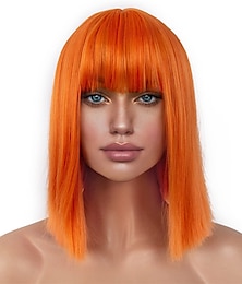 cheap -Short Bob Wigs with Bangs for Women Synthetic Straight Hair Bob Cut Wig Shoulder Length Fashion Bob Cosplay Wig for Girl Colorful Costume Wigs Halloween Wig