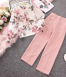 cheap -2 Pieces Kids Girls' Floral Crewneck Sweatshirt & Pants Set Long Sleeve Fashion Outdoor 7-13 Years Spring Pink