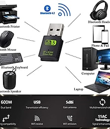 baratos -Adaptador usb wifi bluetooth 600mbps banda dupla 2.4/5ghz rede sem fio receptor externo mini adaptador wifi para pc/laptop/desktop