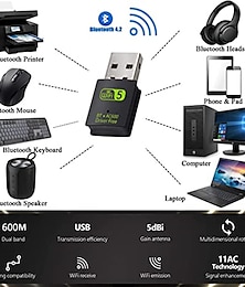 economico -usb wifi bluetooth adattatore 600 mbps dual band 2.4/5 ghz rete wireless ricevitore esterno mini wifi adattatore per pc/laptop/desktop