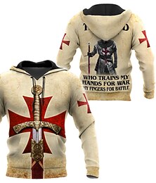 abordables -Homme Chevaliers Templiers Impressions Graphiques Croix Sweat à capuche Sweats à capuche Sweatshirt Streetwear Designer manche longue À capuche Quotidien Sports Kaki Imprimé Printemps & Automne