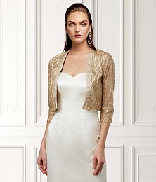 abordables -Bolero elegante con brillo para mujer&amp;Lujosos chal para invitados de boda con lentejuelas y mangas 3/4 de largo para bodas de primavera&amp;Vestido de otoño para impresionar 2025