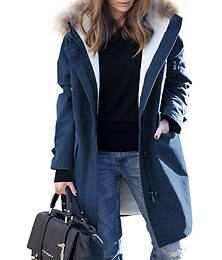 abordables -Mujer Abrigo de invierno Chaqueta de Invierno Anorak Resistente al Viento Mantiene abrigado Cremallera Bolsillo Estola Forrado con Lana Moderno Casual / Diario Estilo callejero Color sólido Exterior
