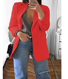 baratos -Mulheres Plus Size Blazer Bolsos Botão Trabalho Manga Longa Lapela Pontuda Padrão Outono Inverno Rosa Vermelho Vinho Pó para a pele L XL 2XL 3XL 4XL / Tamanho Grande