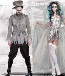 economico -coppie cosplay abiti da sposa fantasma costumi di coppia uomo donna film cosplay costume cosplay festa costume spaventoso cappotto grigio abito camicia carnevale mascherata