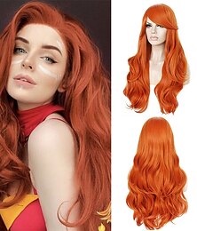 economico -Parrucca kim possibile da 28/70 cm per donna parrucca lunga zenzero arancione ondulata parrucca sintetica per capelli rossi per ragazze per parrucche di halloween per feste