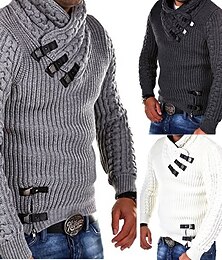 abordables -Homme Pull Chandail Gilet Cardigan Pull Veste Pull à col roulé A côtes Tricoter Découpé Tricoté Col Roulé Guêtres Moderne contemporain Usage quotidien Sortie Vêtement Tenue Automne hiver Noir Blanche