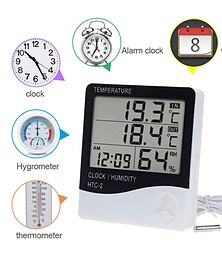 billige -lcd digital temperatur luftfugtighedsmåler hjem indendørs udendørs hygrometer termometer vejrstation med ur