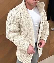 cheap -Men's Sweater Cardigan Cable Knit Knitted Solid Color Stand Collar Stylish Casual Outdoor Home Clothing Apparel Fall Winter Black Red S M L