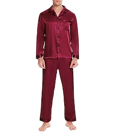 economico -Per uomo loungewear Raso e seta Pigiami Set pigiama 2 pezzi Colore puro Di tendenza Comoda Morbido Interni Da letto Seta sintetica Poliestere Comfort Traspirante Spacco a V Manica lunga Pantalone Di