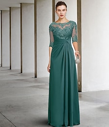 levne -Krycí šaty pro matku nevěsty svatební host elegantní nadměrná velikost šperkový výstřih podlahové délky šifon krajkové krátký rukáv s aplikacemi bočně drapované vlastní velikost zdarma