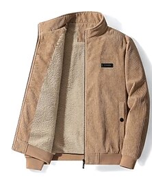 abordables -Hombre Chaqueta de Invierno Chaqueta de Pana Abrigo de invierno Chaqueta de sherpa Uso Diario Casual Diario Mantiene abrigado Resistente al Viento Bordado Otoño Invierno Color sólido Moderno Casual