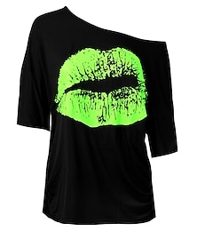 billige -Retro / vintage 1980erne T-skjorte Løse skuldre Dame Halloween Karneval Fest Avslappet Dagligdagstøy Voksne T-Trøye