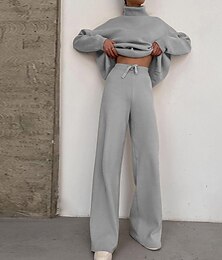 billiga -dam loungewear sweatsuit set 2 delar ren färg mode avslappnad komfort hem gå ut flygplats stickad hög hals långärmad pullover byxa höst vinter hem outfits