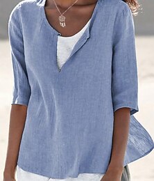 Недорогие -Жен. Рубашка Блуза Праздники На каждый день Пляжный стиль Рукав до локтя V-образный вырез Синий