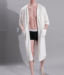 economico -Per uomo Accappatoio Accappatoi Pigiami 1 pc Colore puro Di tendenza Comoda Morbido Interni Da letto Poliestere Traspirante Spacco a V Manica corta Di base Autunno Primavera Bianco Blu marino