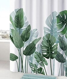 billiga -duschdraperi med krokar blommigt / botaniskt mönster lämplig för separat våt och torr zon uppdelning duschdraperi vattentät duschdraperi för badrum
