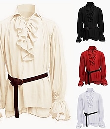 Χαμηλού Κόστους -ιππότης ritter outlander plus size ρετρό vintage πανκ και γοτθικό μπλουζάκι μεσαιωνικής αναγέννησης του 17ου αιώνα ανδρικό μπλουζάκι με φουσκωτό κοστούμι vintage cosplay performance πάρτι πουκάμισο μασκέ