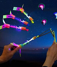 voordelige -10 stks verbazingwekkende led licht pijl raket helikopter vliegen speelgoed party fun gift elastische katapult vliegende copters verjaardagen outdoor spel voor kinderen kidsfor cadeau voor