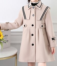 cheap -Kids Girls' Trench Coat Long Sleeve Light gray Red Plain Pocket Spring Fall Cute School 4-13 Years