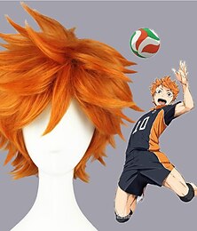 cheap -Hinata Shoyo Wigs Luca Curly Short Dark Brown Cosplay Wigs Heat Resistant Synthetic Hair Wig