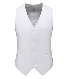 economico -Per uomo Gilet Panciotto Formale Matrimonio Ufficio Attività commerciale Lavoro Formale Primavera Autunno Tasche Poliestere Asciugatura rapida Colore puro Monopetto A V Standard Nero Bianco Giallo