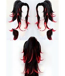 abordables -Perruques de cosplay Rose Noir Couleur mixte Bouclé Cheveux synthétiques Long Perruques Femmes Perruques Pour la fête
