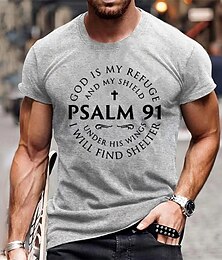 baratos -Camiseta Gráfica Masculina Salmo 91 "Deus É Meu Refúgio" Escritura Cristã de Fé de Manga Curta