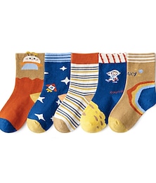 preiswerte -Kinder Jungen 5 Paare Socken Mehrfarbig Farbblock Gestreift Herbst Winter Süß Freizeitskleidung 3-12 Jahre