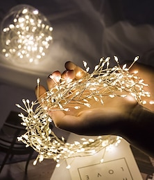 お買い得  -エレガントなウェディングパーティーレセプション 5m 200LED 爆竹ストリングライト、2m 100LED 銅クラスター、寝室用防水星空フェアリーライト、花輪装飾