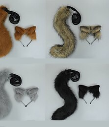economico -pelliccia volpe gatto lupo cerchietto coda flessibile pelliccia sintetica orecchie carnevale festa di natale lolita costumi cosplay fursuit set di accessori festa in maschera regalo