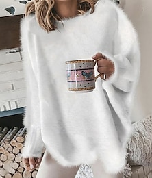 cheap -Women's Pullover Sweater jumper Jumper Fuzzy Knit Cropped Knitted Pure Color Crew Neck Stylish Casual Daily Holiday Winter Fall Blue Gray S M L / Long Sleeve / Regular Fit