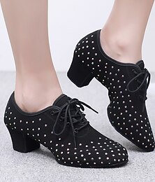 Χαμηλού Κόστους -γυναικεία παπούτσια χορού με στρας - μαύρα παπούτσια χορού με κορδόνια για latin και salsa