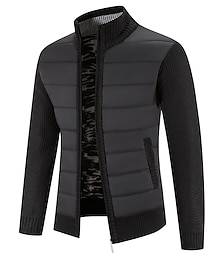 cheap -Men's Cardigan Sweater Zip Sweater Sweater Jacket Fleece Sweater Ribbed Knit Stand Collar Clothing Apparel Winter Dark Grey Black S M L