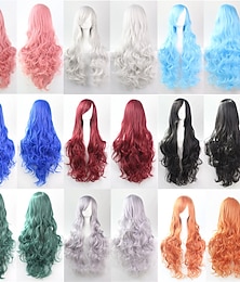economico -parrucca cos parrucca 80 cm capelli ricci lunghi capelli ricci multicolori in seta ad alta temperatura parrucche anime di halloween