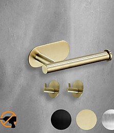 billiga -toalettpappershållare&amp; 2 väggkrokar set självhäftande väggfäste i rostfritt stål badrumstillbehör (svart/guld/silver)