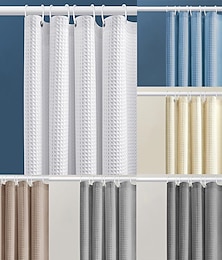 abordables -Cortina de ducha de gofres con ganchos para baño, cortinas de ducha de tela resistente con tejido de gofres, cortinas de ducha de baño de calidad de hotel