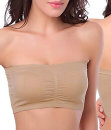 abordables -Sujetador bandeau sin costuras Sujetador de tubo elástico sin tirantes de talla grande con almohadillas removibles para mujer