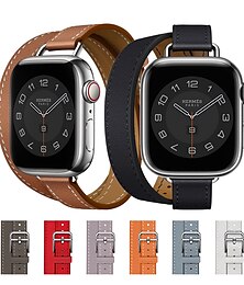זול -סיור זוגי מותאם ל רצועת השעון של Apple Watch 38 מ"מ 40 מ"מ 41 מ"מ 42 מ"מ 44 מ"מ 45 מ"מ 49 מ"מ סוגר מתכת מתכוונן דמוי עור רצועת שעון חלופית ל iwatch Ultra 2 Series 9 8 7 SE 6 5 4 3 2 1