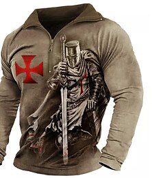 economico -Per uomo Unisex Cavalieri Templari Stampe astratte Felpa con zip Maglione Felpa con cerniera a un quarto Manica lunga Felpa mezza cerniera Originale Informale Grande e alto Stampa 3D Giornaliero Sport