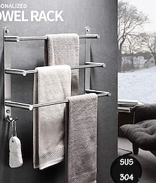 billiga -handdukshållare med krokar för badrum, 3-vånings väggmonterad rostfritt stål handdukshållare i borstat nickel rostsäker handduksstång 40/50/60 cm (silverig)