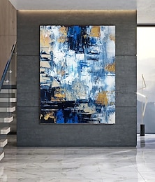 billiga -handgjord oljemålning canvas väggkonst dekorativ abstrakt kniv målning landskap blå för heminredning rullad ramlös osträckt målning